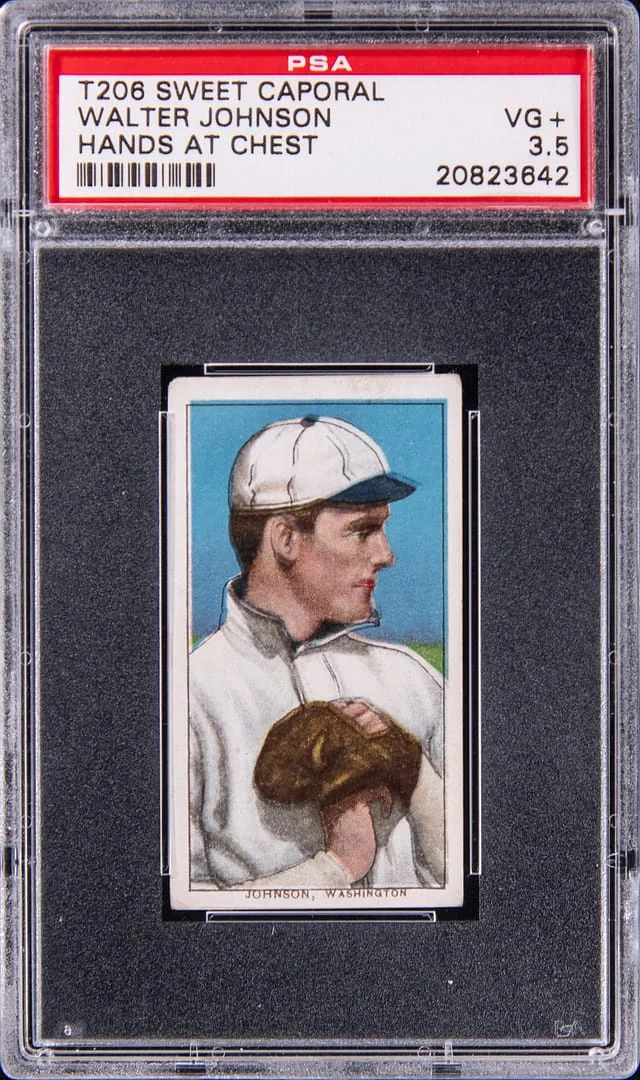 1909-11 T206 Walter Johnson, Hands at Chest - Sweet Caporal/360-460/42OP White Border #no-number card image