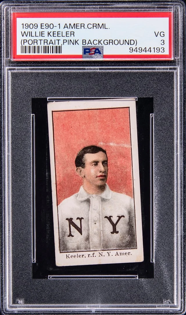1909 E90-1 American Caramel Willie Keeler, Portrait, Pink Background #no-number card image