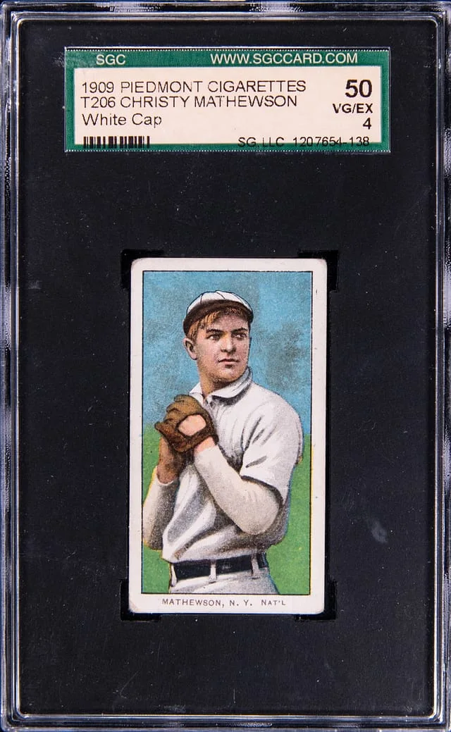 1909 T206 Piedmont Cigarettes Christy Mathewson, White Cap #no-number card image