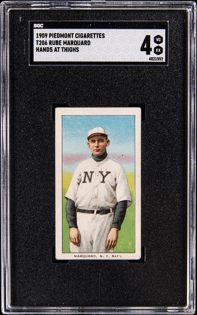 1909 T206 Rube Marquard, Hand at Thighs - Piedmont/150 White Border #no-number card image