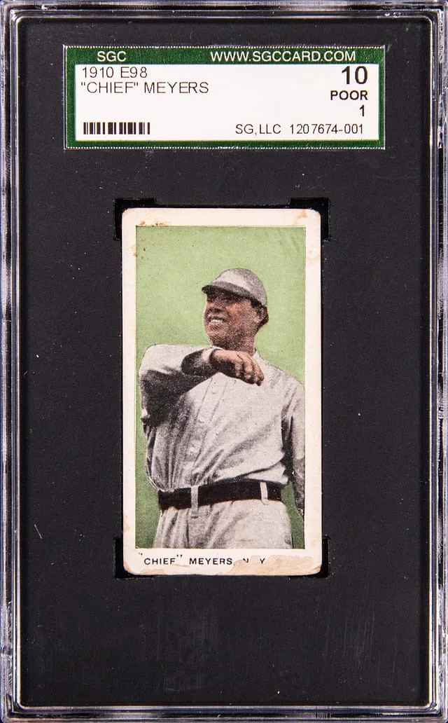1910 E98 Set of Chief Meyers, Green Background #30 card image