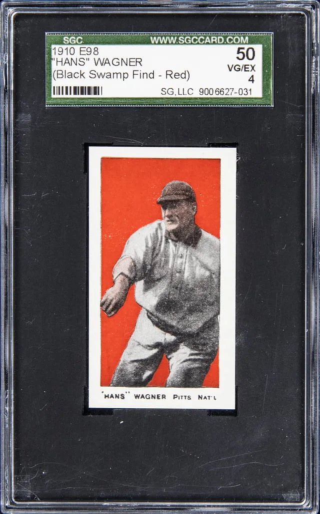 1910 E98 Set of Honus (Hans) Wagner, Red Background - Black Swamp Find Example #30 card image