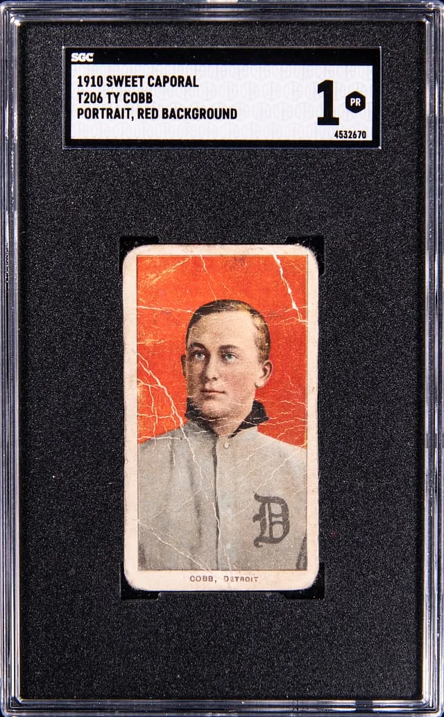 1910 Sweet Caporal Portrait Red Background Ty Cobb #T206 card image