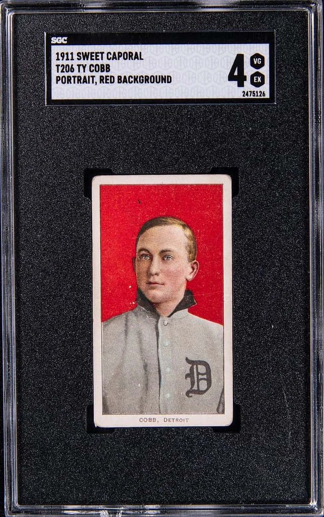1911 T206 Factory 42 Overprint Ty Cobb Portrait, Red Background – Scarce Sweet Caporal #350-460 card image