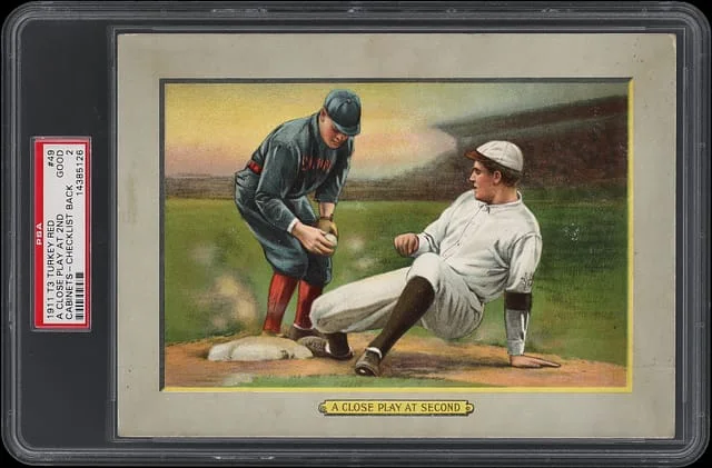 1911 T3 Turkey Red A Close Play At Second, Checklist Back Cabinets #49 card image