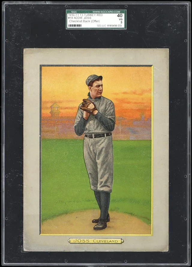 1911 T3 Turkey Red Addie Joss, Checklist Back Cabinets #19 card image