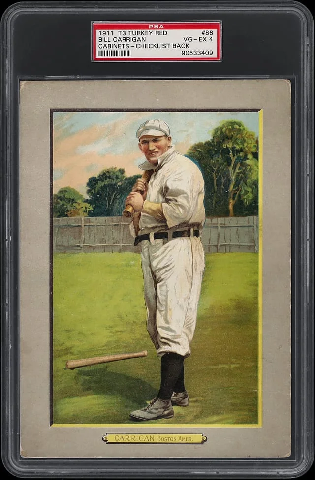 1911 T3 Turkey Red Bill Carrigan, Checklist Back Cabinets #86 card image
