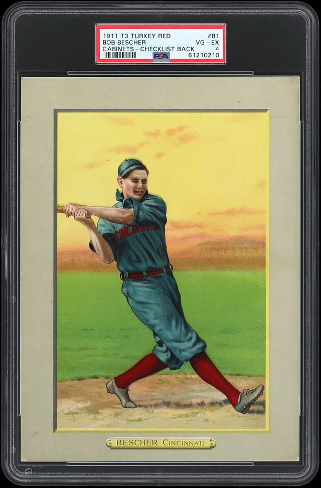 1911 T3 Turkey Red Bob Bescher, Checklist Back Cabinets #81 card image