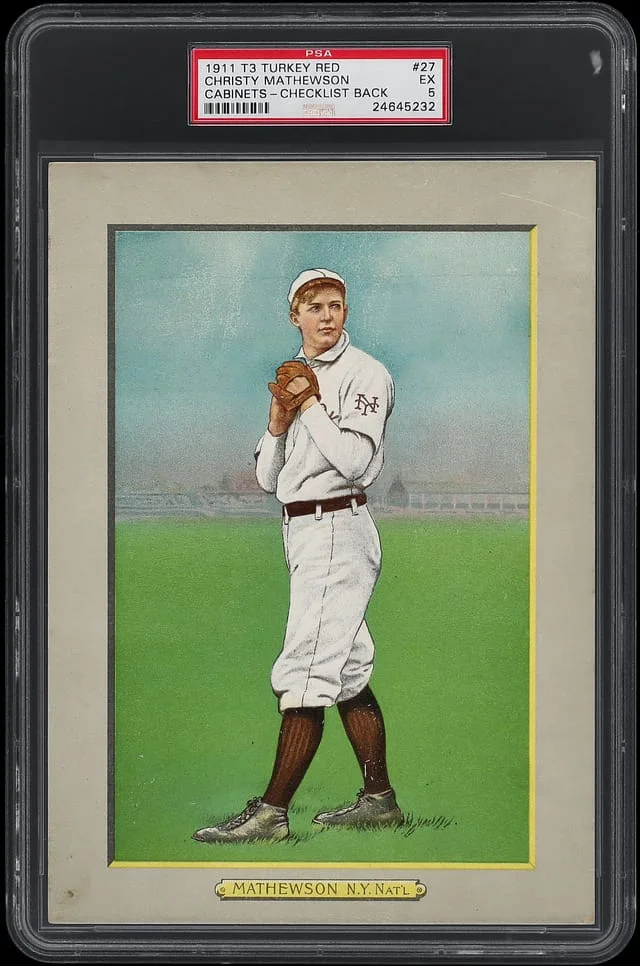 1911 T3 Turkey Red Christy Mathewson, Checklist Back Cabinets #27 card image