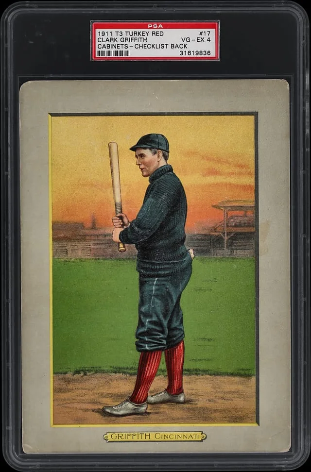 1911 T3 Turkey Red Clark Griffith, Checklist Back Cabinets #17 card image
