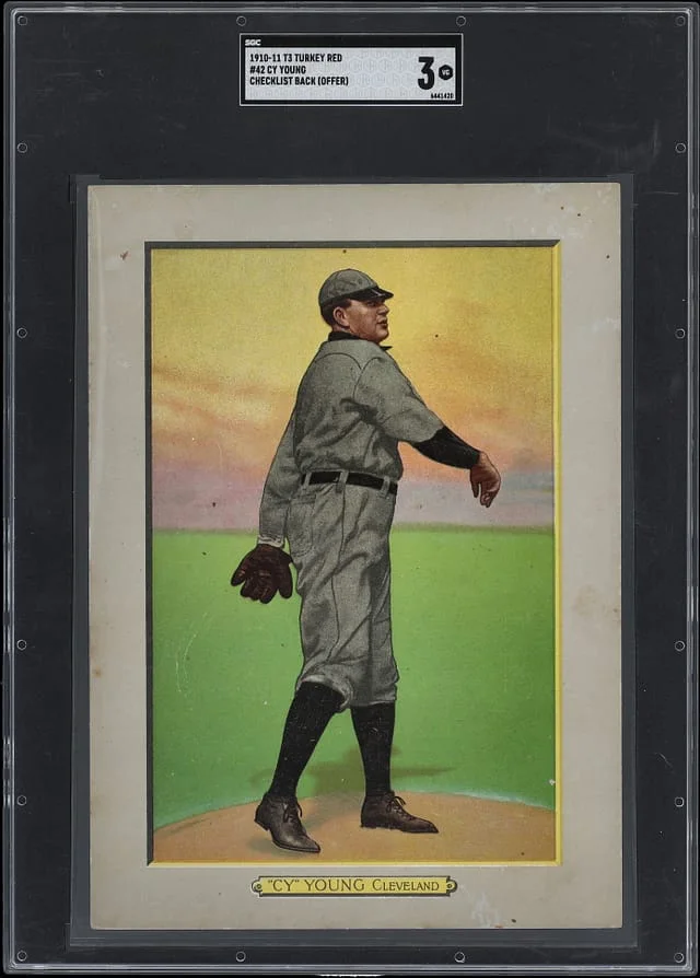 1911 T3 Turkey Red Cy Young, Checklist Back (Offer) Cabinets #42 card image