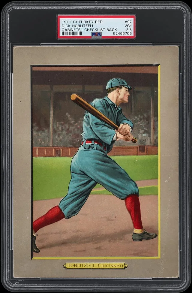 1911 T3 Turkey Red Dick Hoblitzell, Checklist Back Cabinets #97 card image