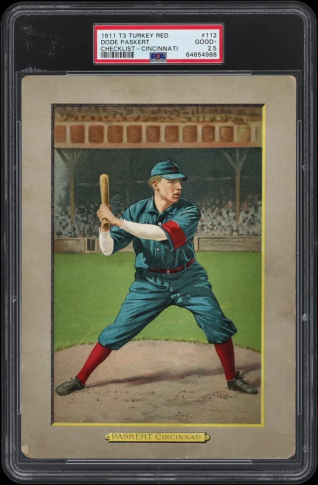 1911 T3 Turkey Red Dode Paskert, Checklist Back Cabinets #112 card image
