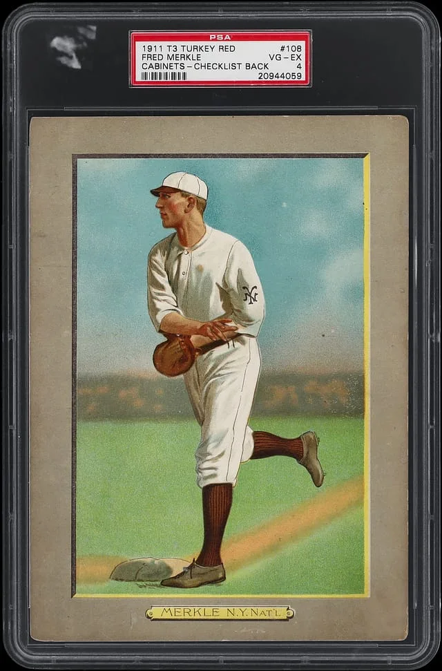 1911 T3 Turkey Red Fred Merkle, Checklist Back Cabinets #108 card image