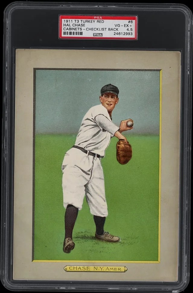 1911 T3 Turkey Red Hal Chase, Checklist Back Cabinets #6 card image