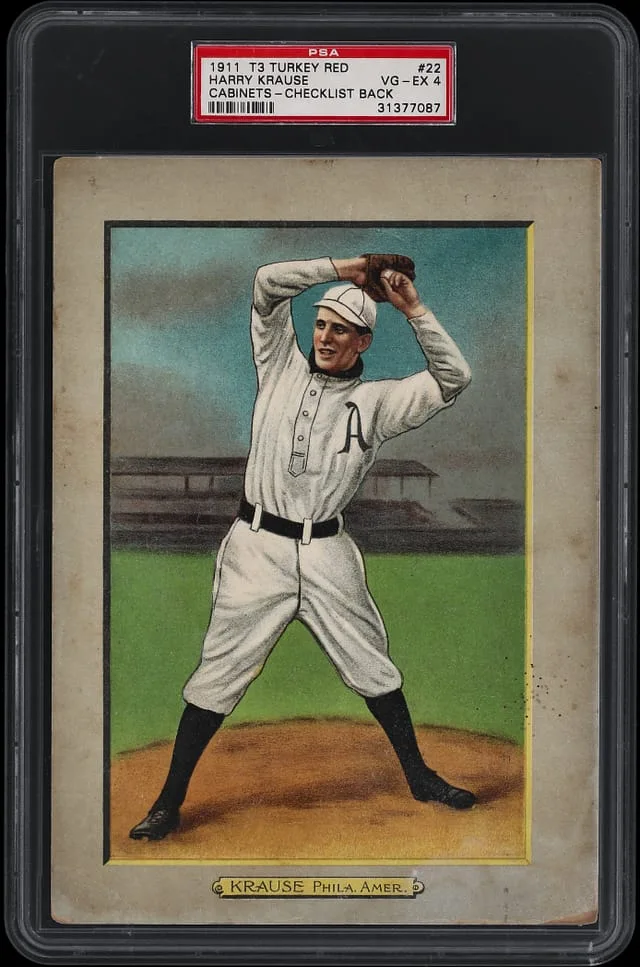 1911 T3 Turkey Red Harry Krause, Checklist Back Cabinets #22 card image