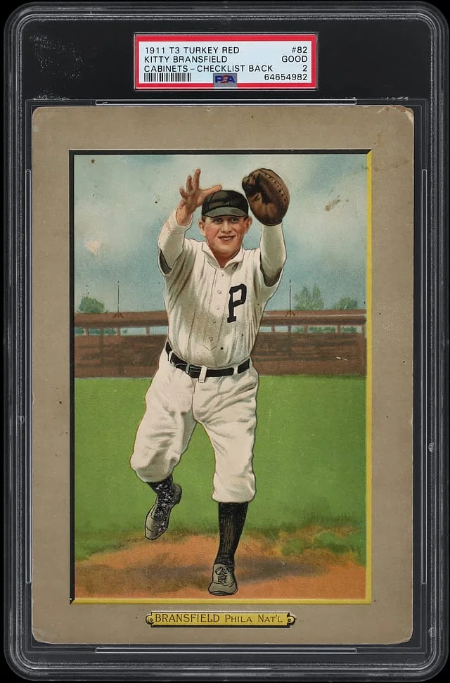 1911 T3 Turkey Red Kitty Bransfield, Checklist Back Cabinets #82 card image