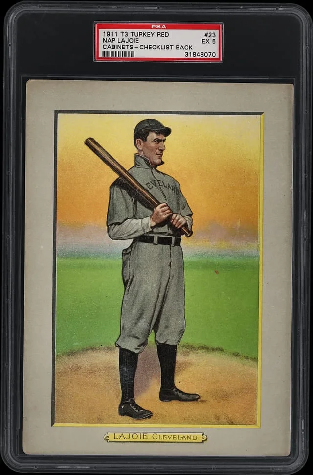 1911 T3 Turkey Red Nap Lajoie, Checklist Back Cabinets #23 card image