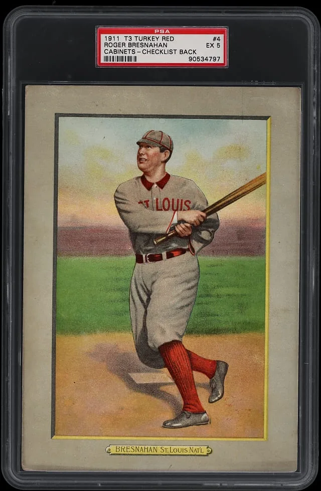 1911 T3 Turkey Red Roger Bresnahan, Checklist Back Cabinets #4 card image
