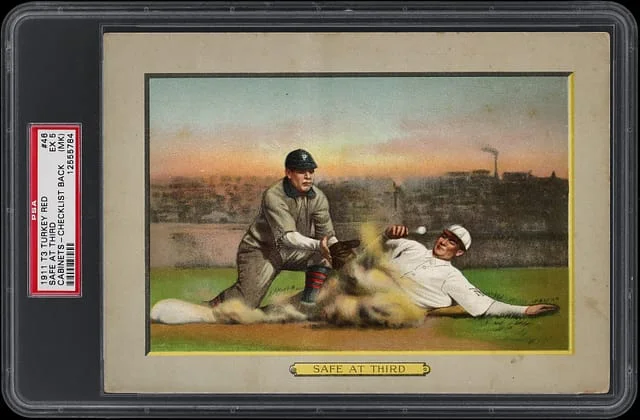 1911 T3 Turkey Red Safe At Third, Checklist Back Cabinets #46 card image