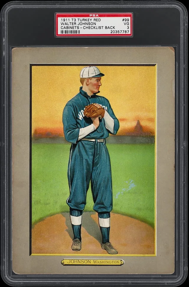 1911 T3 Turkey Red Walter Johnson, Checklist Back Cabinets #99 card image