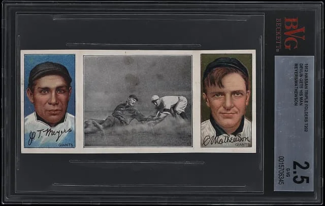 1912 T202 Hassan Triple Folders Devlin Gets His Man Christy Mathewson/John T. Meyers #47 card image