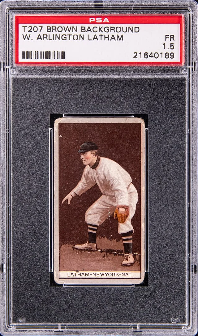 1912 T207 W. Arlington Latham (Brown Background) #NNO card image