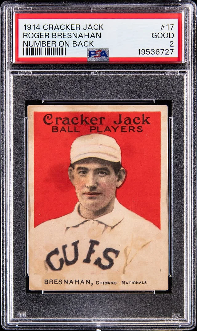 1914 E145 Cracker Jack Roger Bresnahan, Number on Back #17 card image