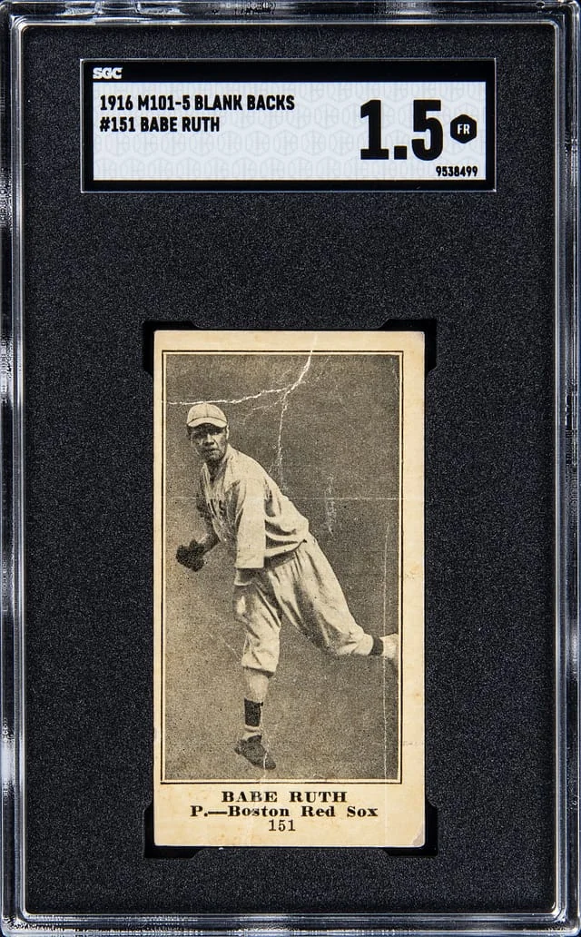 1916 M101-4 Blank Back Babe Ruth #151 card image