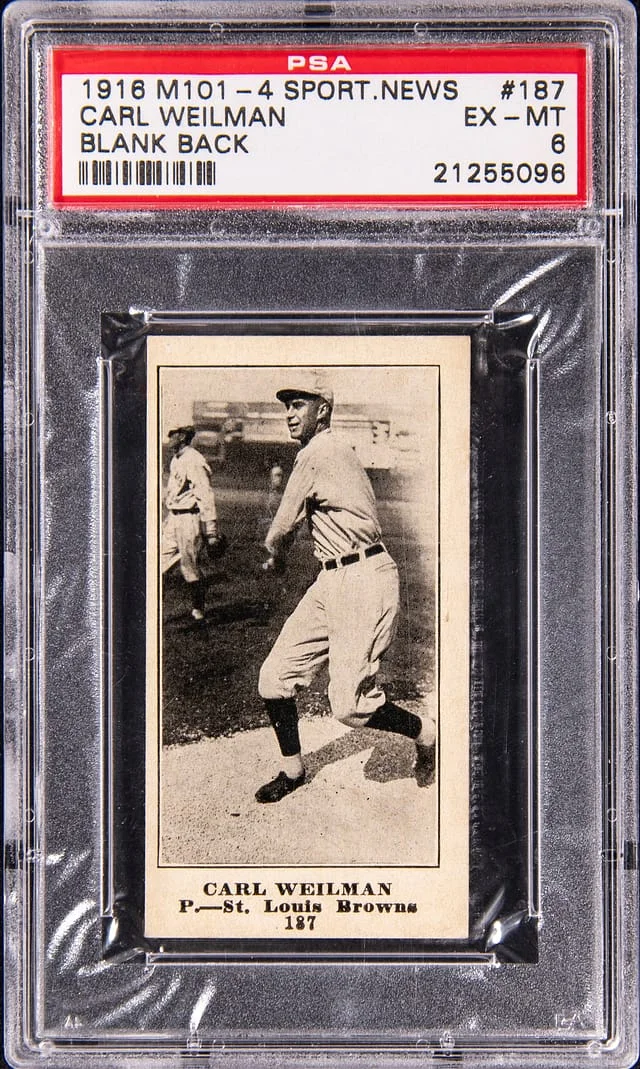 1916 M101-4 Sporting News Carl Weilman, Blank Back #187 card image