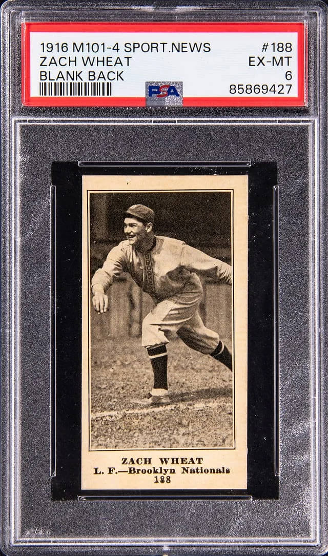 1916 M101-4 Sporting News Zach Wheat, Blank Back #188 card image