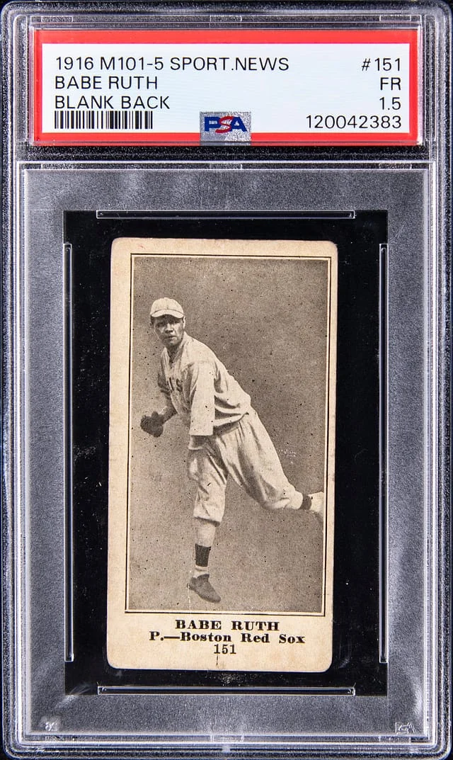 1916 M101-5 Sporting News Babe Ruth, Blank Back - Newly Discovered #151 card image