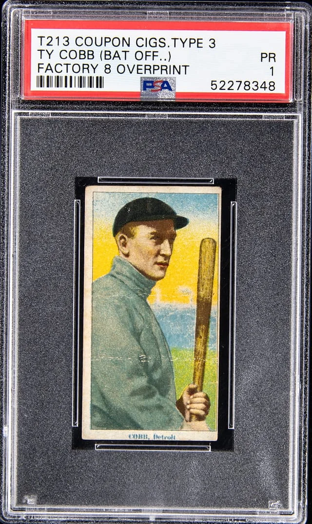 1919 T213 Coupon Cigarettes Type 3, Ty Cobb, Bat Off Shoulder, Factory Overprint #8 card image