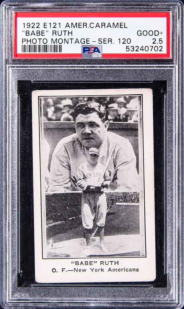 1922 American Caramel Babe Ruth Photo Montage Series of 120 – “Babe” in Quotes Co. #E121 card image