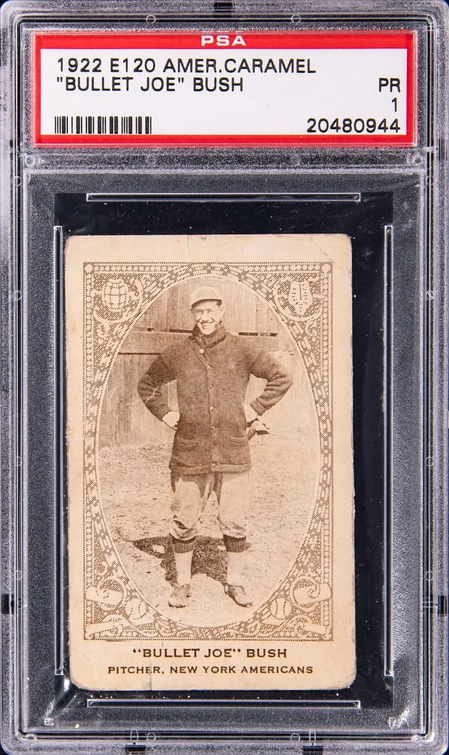 1922 E120 American Caramel Bullet Joe Bush #NNO card image
