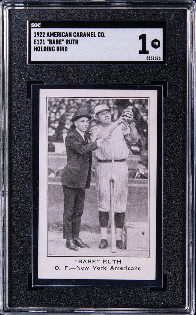 1922 E121 American Caramel Co. Series of Babe Ruth, Holding Bird - "Babe" in Quotes #120 card image