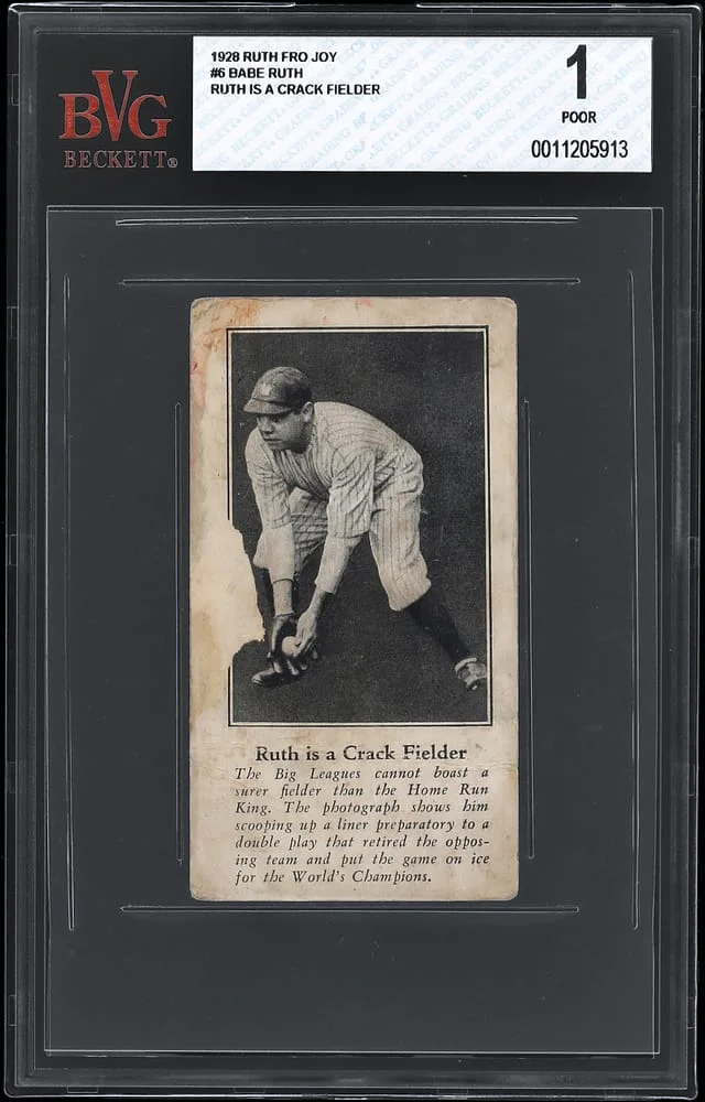 1928 Fro-Joy Ice Cream Babe Ruth, Ruth is a Crack Fielder #6 card image