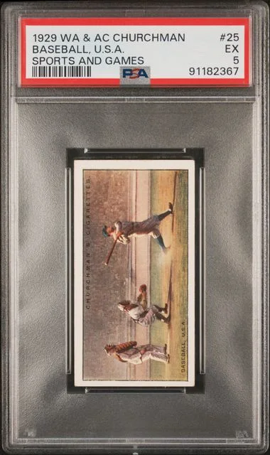 1929 W.A. & A.C. Churchman Sports and Games Baseball, U.S.A. #25 card image
