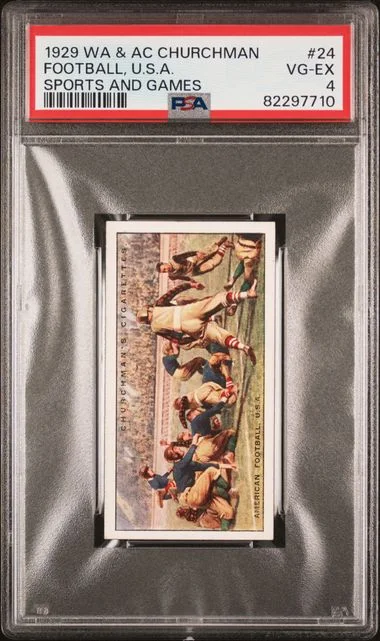 1929 W.A. & A.C. Churchman Sports and Games Football, U.S.A. #24 card image
