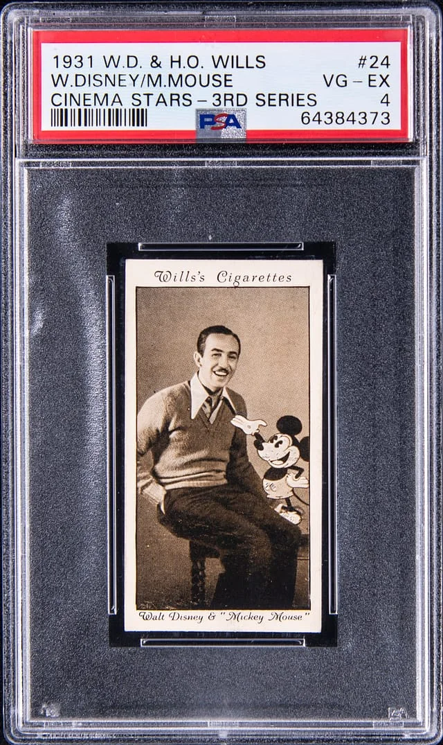 1931 W.D. & H.O. Wills Cinema Stars 3rd Series Walt Disney and Mickey Mouse #24 card image