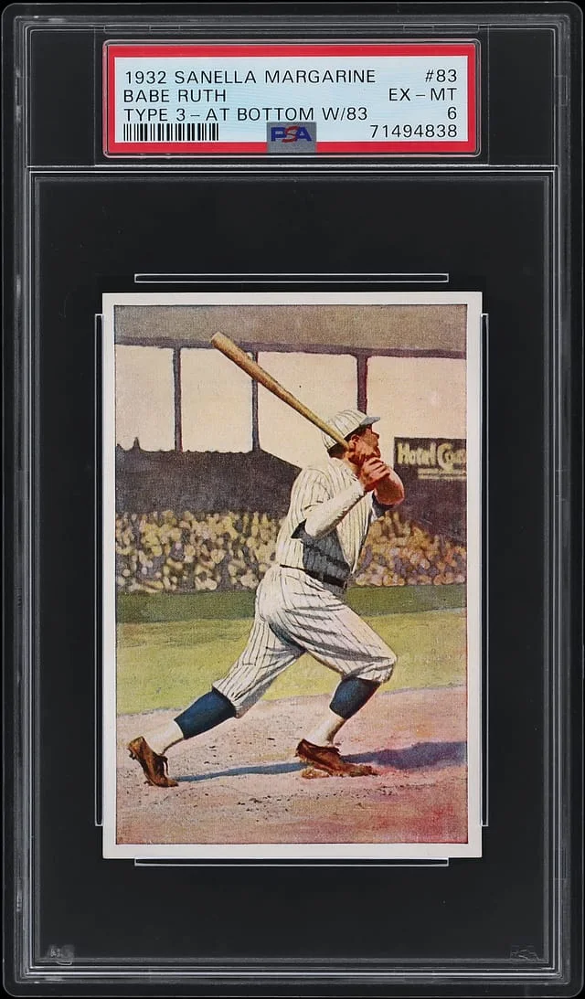 1932 Sanella Margarine Babe Ruth, Type 3, Sanella At Bottom With 83 #83 card image