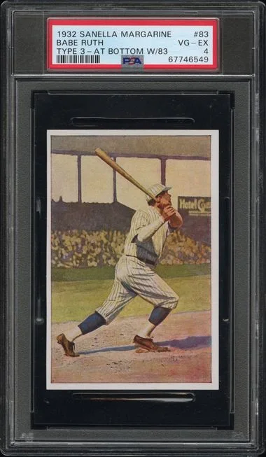 1932 Sanella Margarine Type 3 Babe Ruth, Sanella At Bottom, With "83" #83 card image