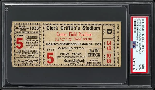 1933 World Series Game 5, Giants Win World Series Title Ticket Stub - New York Giants vs. Washington Senators #4th card image