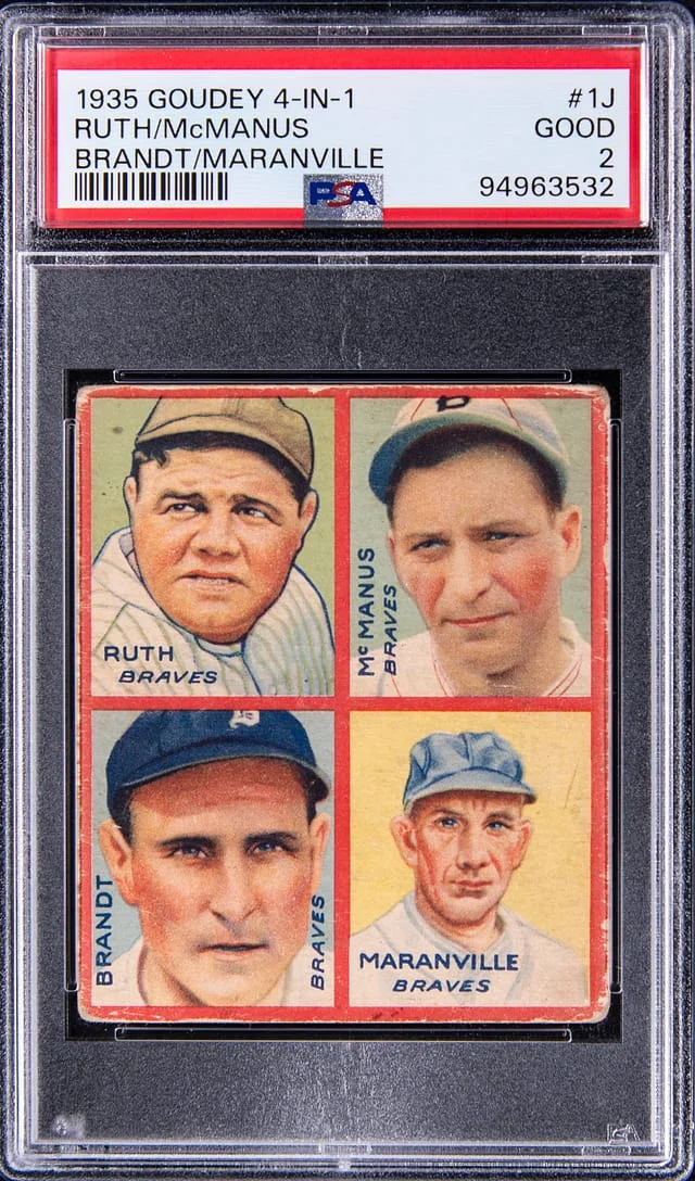 1935 Goudey Babe Ruth/Marty McManus/Ed Brandt/Rabbit Maranville 4-in-1 #1J card image