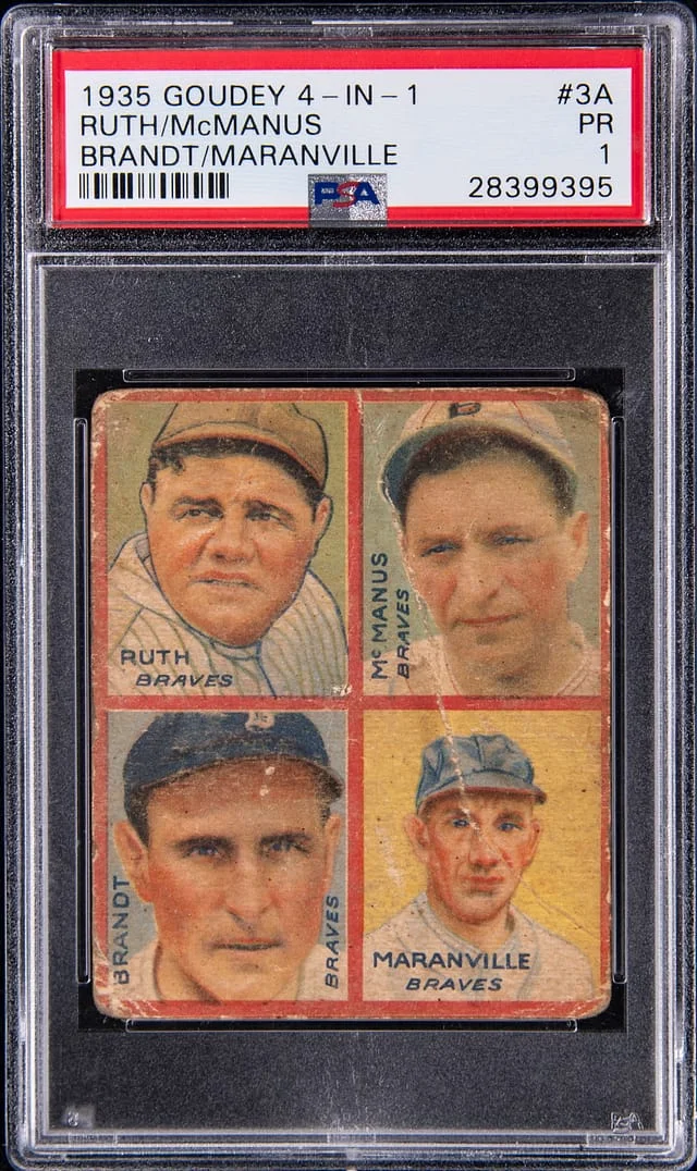 1935 Goudey Babe Ruth/Marty McManus/Jackie Brandt/Rabbit Maranville 4-In-1 #3A card image
