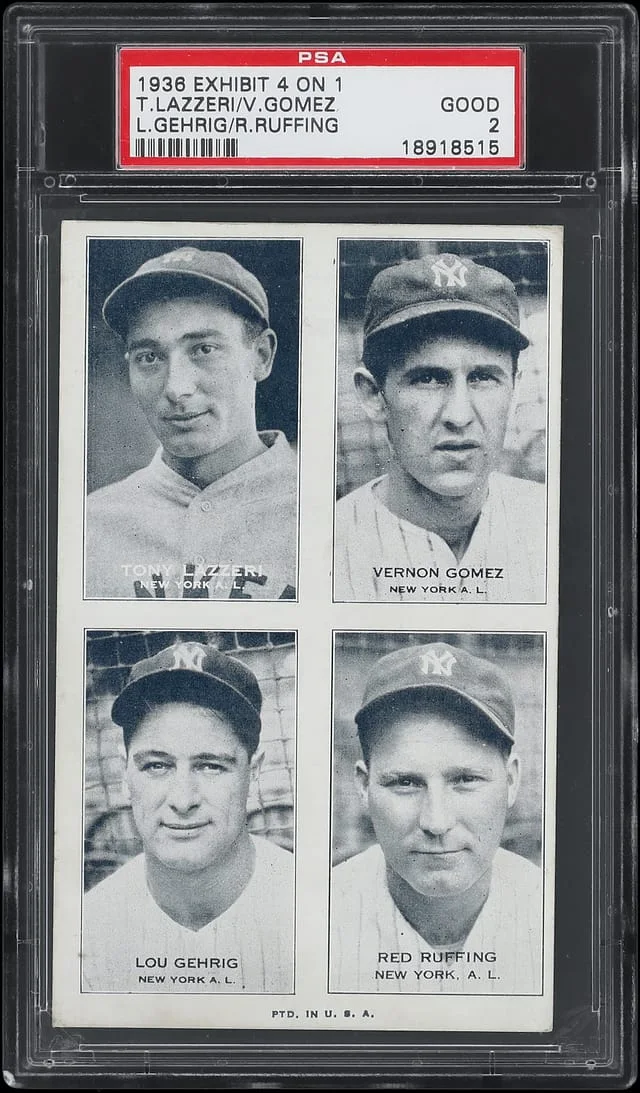 1936 Exhibit Lou Gehrig/Red Ruffing/Vernon Gomez/Tony Lazzeri #4-on-1 card image