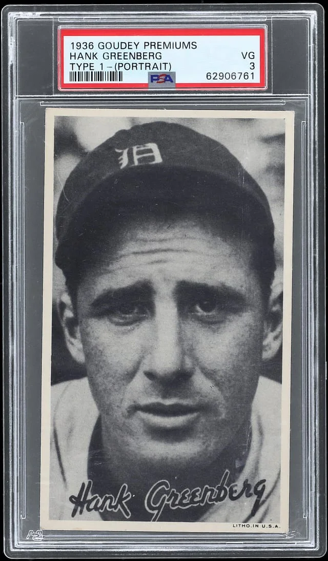 1936 Goudey Portrait Hank Greenberg Premiums Type #1 card image