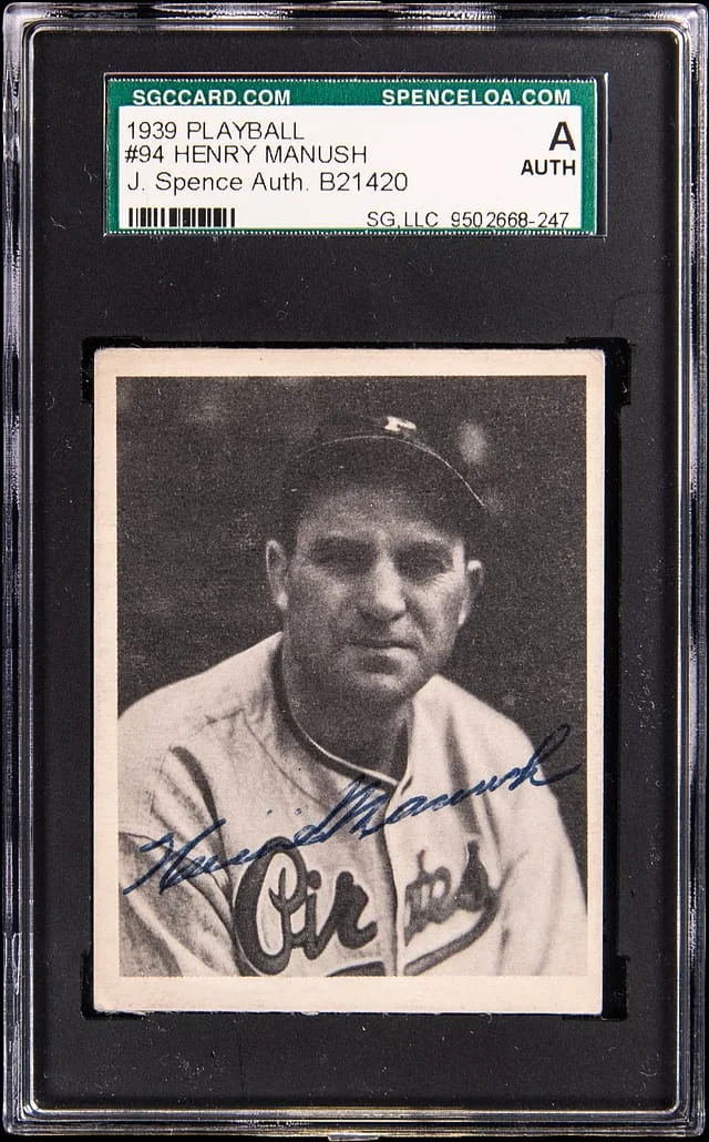 1939 Play Ball Henry Manush, Free Sample Back #94 card image