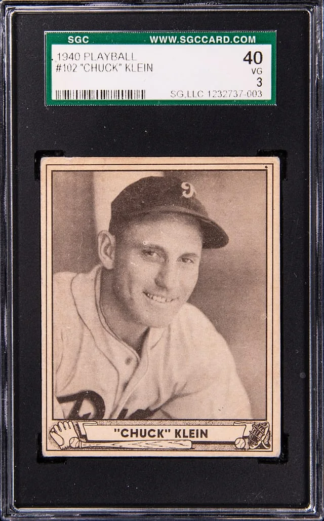 1940 Playball Chuck Klein #102 card image