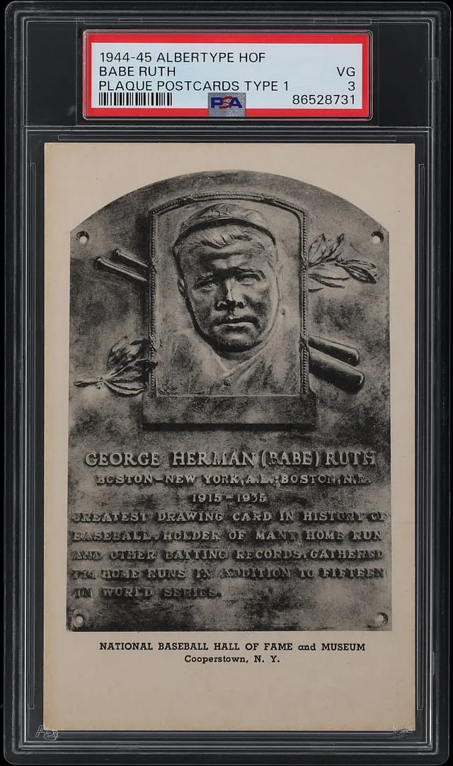 1944-45 Albertype Hall of Fame Plaque Postcards Type Babe Ruth #1 card image